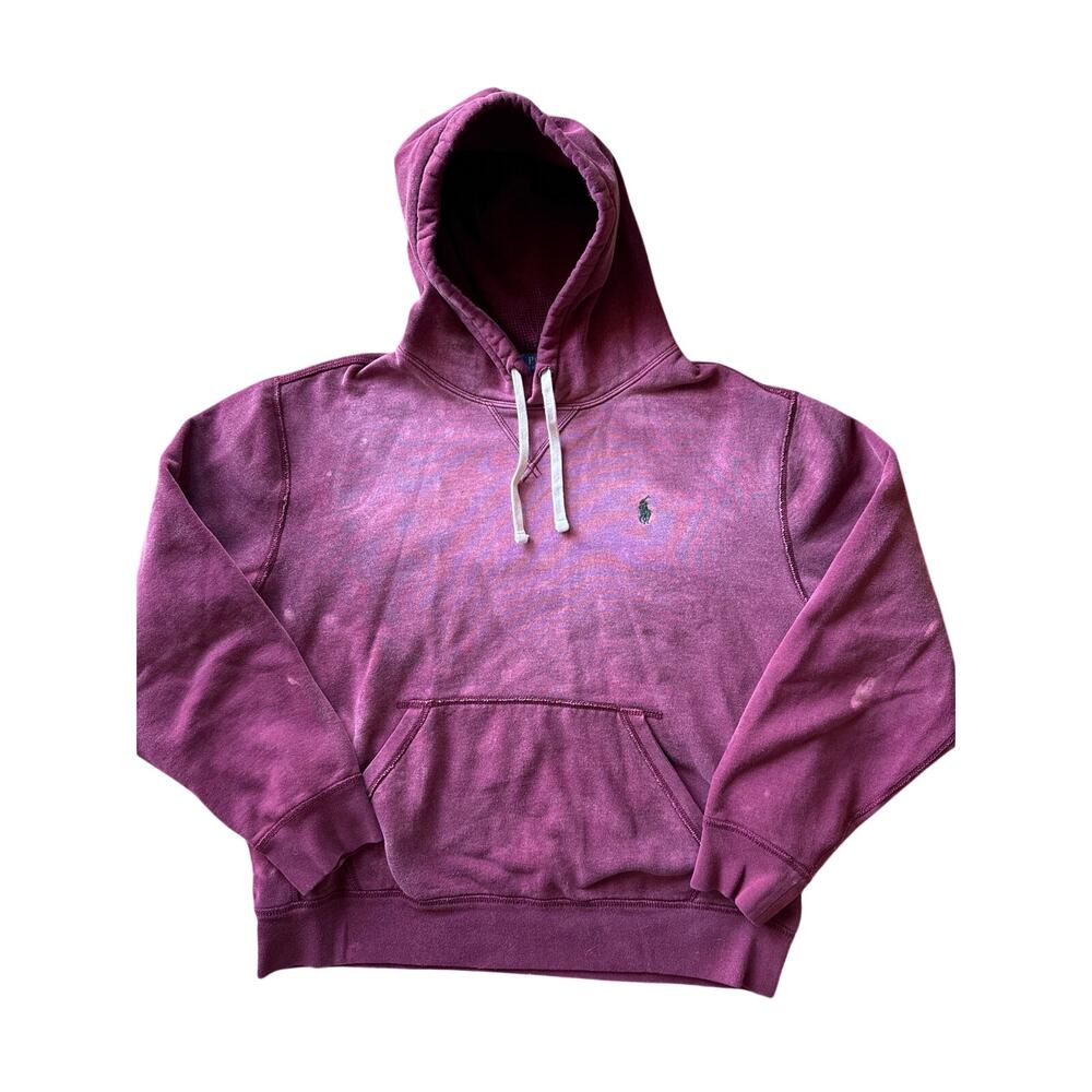 Polo Ralph Lauren Maroon Ombré Bleach Sun Fade Reverse Weave L Hoodie Green Pony